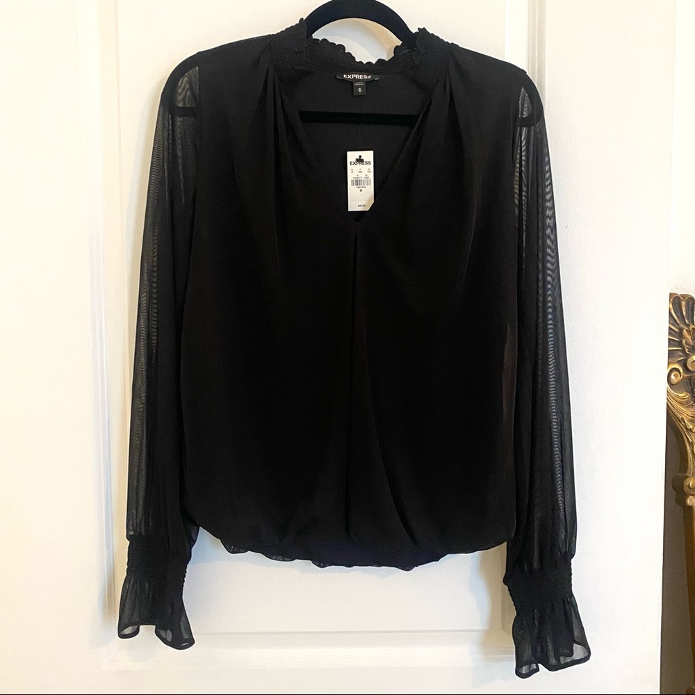 Express black long sleeve blouse with sheer sleeves